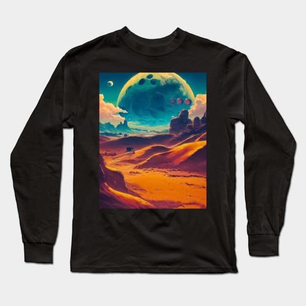 Colorful anime retro desert planet landscape seamless pattern Long Sleeve T-Shirt by TomFrontierArt